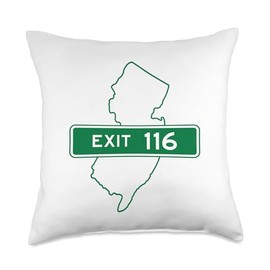 NJ New Jersey Garden State Parkway Apparel New Jersey NJ GSP Garden State Parkway Exit Sign 116 Throw Pillow, 18x18, Multicolor
