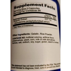 Jiaogulan Standardized Extract 820mg 3X180 Caps Gynostemma Pentaphyllum/Rhizome