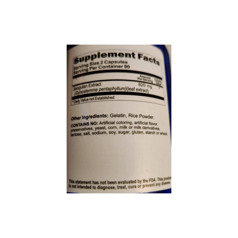 Jiaogulan Standardized Extract 820mg 3X180 Caps Gynostemma Pentaphyllum/Rhizome