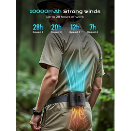 2025 Portable Fan Rechargeable,4 Speeds 13000RPM Strong Airflow with 10000mAh Battery & Mobile Charging, Hands Free Fan for Neck/Desk, SOS Light, LCD Display, Type-C Fast Charge, Outdoor Trave-Black