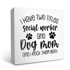 OFlich Social Worker Gifts for Women, Dog Mom Gifts, I Have Two Titles Psychologist and Dog Mom and I Rock Them Both Wood Signs Desk Decor, Social Worker Office Decor, Dog Home Decor, 5x5 Inches