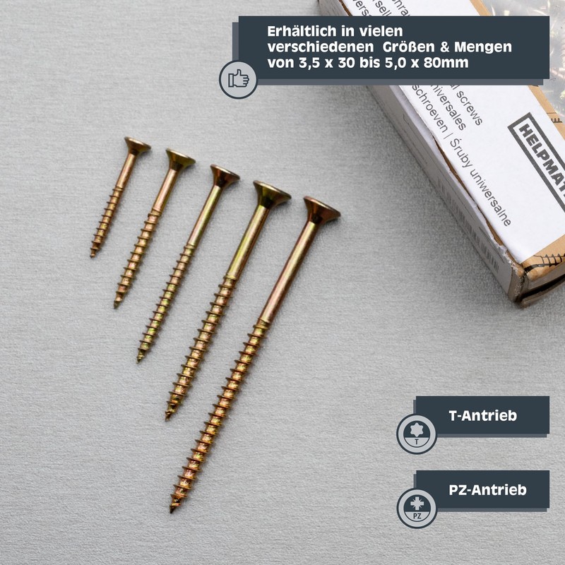 HELPMATE - Universal Screws Countersunk Head 4.0 x 50 Yellow