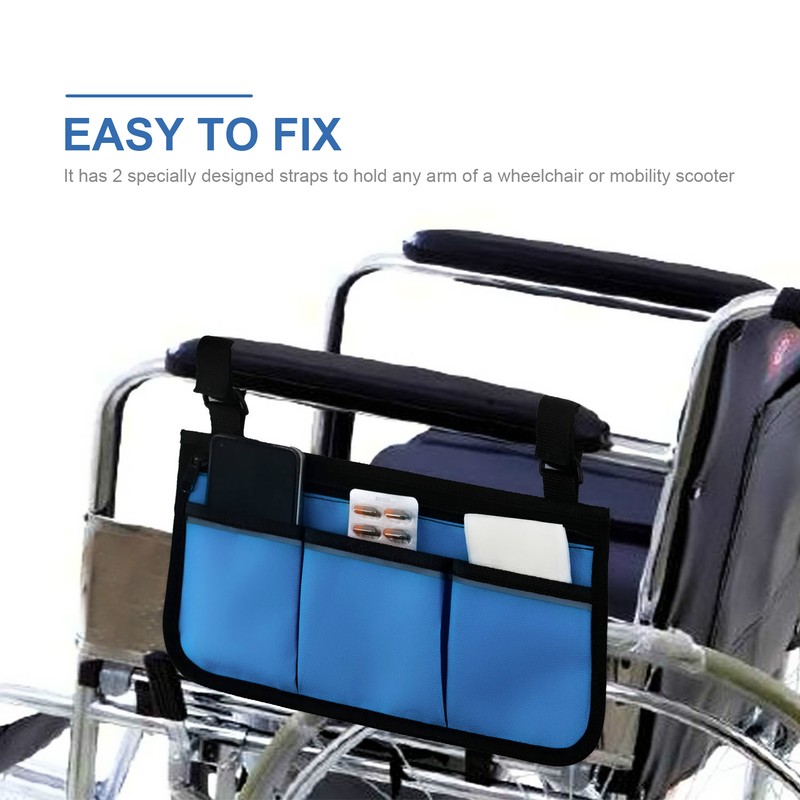 Wheelchair Bag with Pockets Reflective Strips Armrest Side Bag for