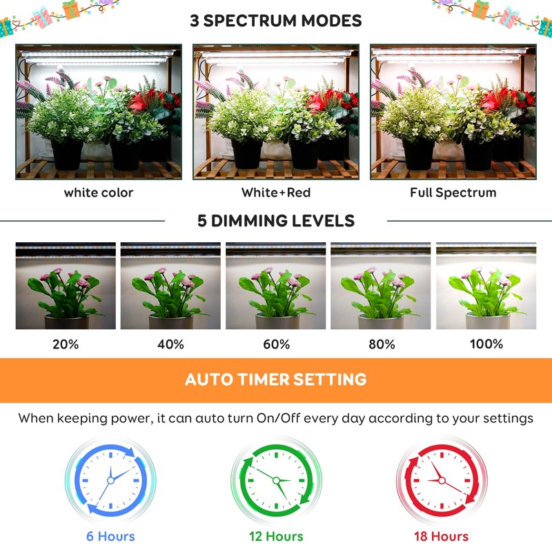 SDOVUERC 16'' 6 Bars Grow Light Strips for Indoor Plants
