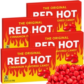 Red Hot Cinnamon Hard Candy, 4 Theater Boxes (5 oz Each) Original Imperial Round Balls, Breathe Fire Spicy Flavor, Classic Nostalgic Candy - 20 oz Total