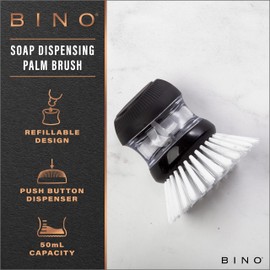 BINO Soap Dispenser Palm Brush | Round Dish Brush | Scrub Brush for Dishes | Wash Dishes Brush | Dish Scrubber | Nylon Scrubber with Refillable Design | Household Cleaning | Dishwashing Supplies