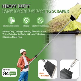84" Garden Shovel Cleaning Floor Scraper, Weed Removal Tool, Long Handle with Heavy Duty Sharp Blade for Ice Roof Back Yard Sidewalk Grass Walls Glass Tile Painting Stripping Tools
