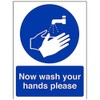 V Safety Now Wash Your Hands Please Sign - 150mm