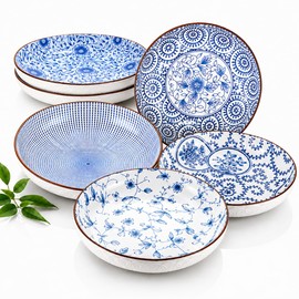 YALONG Pasta Bowls Set of 6, 30oz Salad Bowls, 8.5 Inch Wide and Shallow Soup Bowls, Dinner Bowls for Pasta, Noodles, Salad & Serving, Microwave and Dishwasher Safe