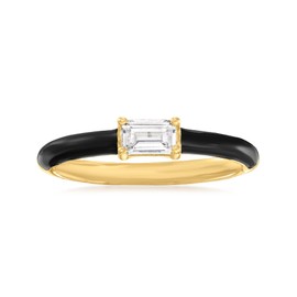 Ross-Simons Italian .30 Carat CZ and Black Enamel Ring in 18kt Gold Over Sterling. Size 5