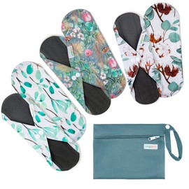 Juego de 7 piezas, 1 mini bolsa húmeda + 6 almohadillas sanitarias absorbentes reutilizables / almohadillas menstruales de tela de bambú lavables (verano, M)