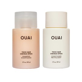 OUAI Thick Shampoo & Conditioner Set, Travel Size - Sulfate Free Shampoo & Conditioner for Thick Hair - Made with Keratin, Marshmallow Root, Shea Butter & Avocado Oil - Paraben & Phthalate Free (3 Oz)