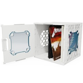 UbeCube CrateVinyl - Vinyl Record Storage Crate Modular Storage Cube for LP Albums with Divider and 2 Clear Panels (White crate - Blue tint panels)