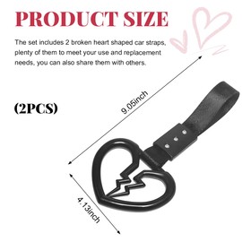 Gasedin 2PCS Broken Heart-Shaped Car Handle Straps, Warning Rings, Black