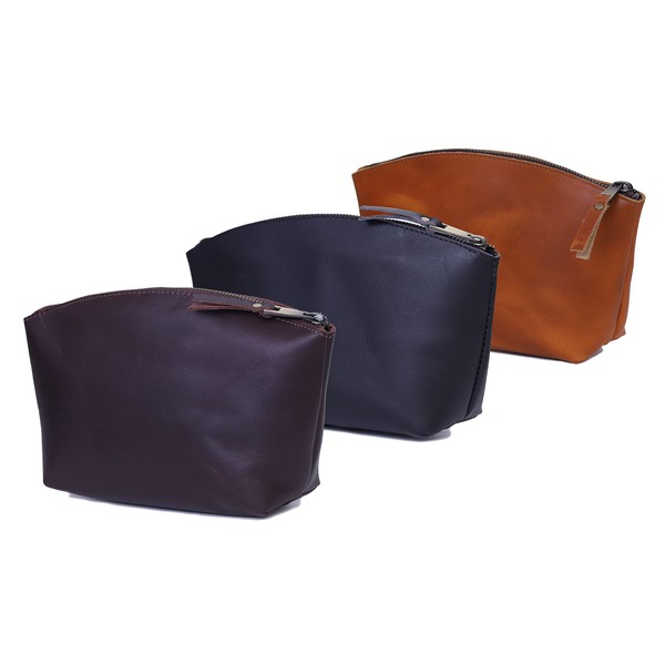 C CUERO Brown Leather Bag Makeup Bag Cosmetic t For Her For Her toiletry dopp kit Cosmetic Bag