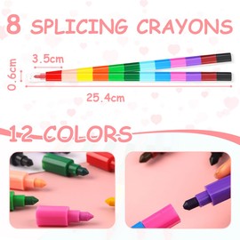 FENQURO 8 Stück Stapelbare Wachsmalstifte, 12 Farben Baustein Buntstifte, Sicherheit und Ungiftig Regenbogen Stift ideal Kleine Geschenke als mitgebsel kindergeburtstag