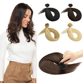DILUSILK Pre Bonded U Tip Hair Extensions Real Human Hair 1g / Strand Keratin Nail Tip Hair 50 Strands 20 Inch Medium Brown
