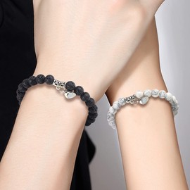 Pärchen Armband Magnetische Armbänder für Paare Partnerarmbänder, Herz Naturstein Matching Paar Armbänder Freundschaft Personalisierte Armbänder für Paare und Bester Freund