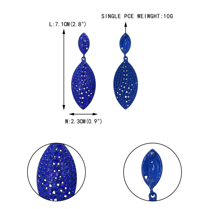 EVER FAITH Blue Rhinestone Crystal Hollow Teardrop Vintage 2 Leaf