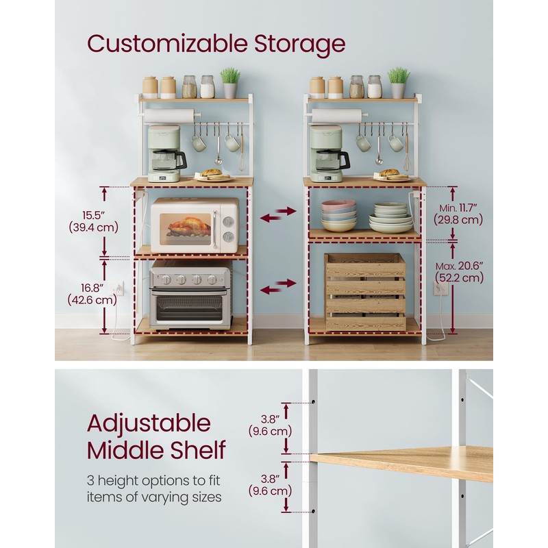 VASAGLE Kitchen Bakers Rack with Power Outlet, Coffee Bar 4-Tier