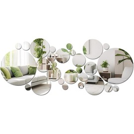 32 Pcs  Mirror Wall Stickers, Removable Wall Decal Mirror Set, Bathroom Wall Sticker Art, Circle Ceiling Mirrors for Bedroom, Home, Living Room, Sofa TV Background Decor (Small) - Color: Large
