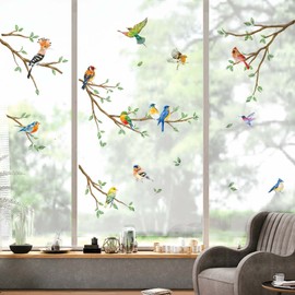 decalmile Window Sticker Birds on Branch Window Decals Hummingbird Birds on Branches Anti-Collision Window Film Shower Glass Window Decoration Sticker