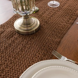 Simple&Opulence Boho Macrame 100% Cotton Table Runner - 12 x 108 Inch, Woven Farmhouse Table Runner with Tassels for Bohemian Rustic Wedding, Bridal Shower, Dinner （Brown）