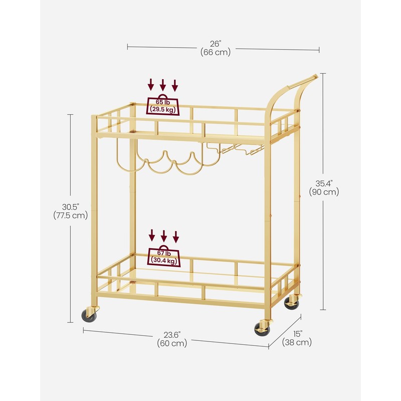 VASAGLE Bar Cart Gold, Home Bar Serving Cart, Wine Cart