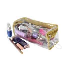 iShine Sunshine Multipurpose Transparent Zipper Pouch Travel Make Up Cosmetic Bags (Thread Hang, Gold)