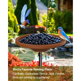 WiwiIron Bird Baths for Outdoors Heavy Duty, 38.5 in Detachable Birdbaths for The Garden Clearance, Bird Bath Bowl Spa & Birdfeeder with Metal Stake Stand for Outdoors Garden, Circle Style (Brown)