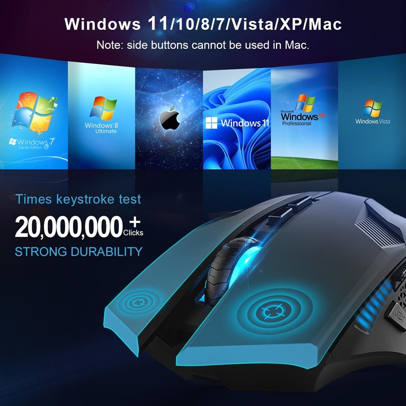 TECKNET Wireless Gaming Mouse 2.4G Optical USB Computer Mice, 8