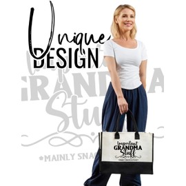 INNObeta Grandma Gifts Tote Bag, Important Grandma Stuff Bag with Top Zipper Closure Shoulder Strap for Birthday, Mother's Day, Christmas