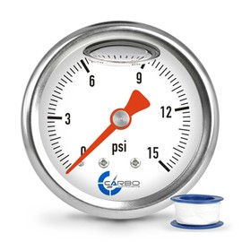 CARBO INSTRUMENTS Carbo Instruts 1-1/2" Fuel Pressure Gauge, Stainless Steel Case 304, Chrome Plated Brass Connection, Glycerin Filled, 0-15 Psi, Accuracy 3-2-3%, Back Mount 1/8" 15 Psi