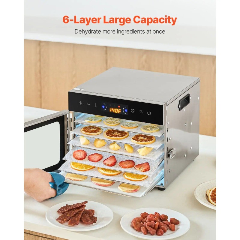 6-Tray Stainless Steel Food Dehydrator Machine 400W Electric Dryer with