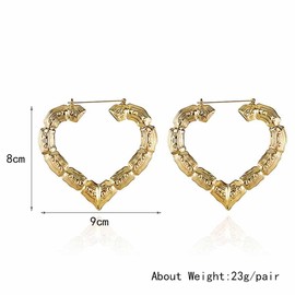 Heart Bamboo Earrings Large Bamboo Joint Hoop Earrings Hip-Hop Golden Big Circle Studs Earrings for Women Punk Party Fashion Jewelry (C:Gold Heart)