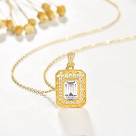AENEAS Gold Plated Princess Cut Necklace For Women 925 Sterling Silver Crystal Necklace Square Princess Cut Necklace Jewelry Gift For Women Mother Wife