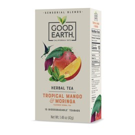 Good Earth Sensorial Blend Flavored Herbal Tea Tropical Mango and Moringa, No Artificial Color, No Preservatives, 15 Bag (Pack of 5)