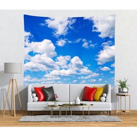 BELECO Blue Sky Tapestry Wall Hanging White Clouds Tapestry Backdrop Art Wall Decor Birthday Party Wall Decorations Clear Sunny Sky Cloud Decorative Tapestry for Bedroom Living Room Dorm