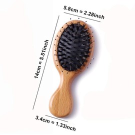 Hair Brush Mini Boar Bristle Hairbrush for Thick Thin Straight Curly Hair, 2 Pcs Natural Beech Wood Handle Cushion Massage Detangling Hair Brush for Men Women Adults