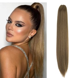 Cybelleza 20inch Ponytail Hair Extensions Straight Ponytail Claw Jaw on Long Straight Pony Tails Clip in Hair Extensions Synthetic Hair pieces for Women, Golden Brown