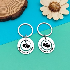 10 Years Anniversary Keychain for Husband Wife Wedding Anniversary Jewelry Couple Gifts Ten Years Down Forever to Go Couple Keychain 10th Anniversary Keyring for Deployment Christmas Valentines Gifts