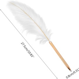 White Feather Ballpoint Pen Black Inks Pen Refillable Ballpoint Pen for School Writing, Signatures Pens and Refills Wedding Signing Pen