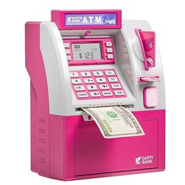Piggy Bank for Kids ATM Machine Bank for Real Money with Debit Card Bill Feeder Coin Recognition Balance Calculator Electronic Savings Safe Box Cool Stuff Toys Gifts for Teen Boys Girls Decor Set - Color: pink