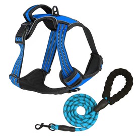 No Pull Dog Harness for Medium Large Dogs Adjustable Reflective Pet Vest with Front clip Easy Control Handle Breathable Padded Harness with a Lead for Training Walking Blue M