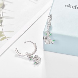 Sloth Silver Hoops Earrings for Women 925 Sterling Silver Hoop Animals Dangle Earrings Hypoallergenic Sleeper Huggie Earring