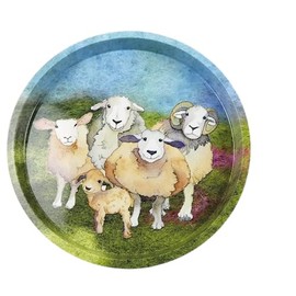 Emma Ball Colourful Round Tin Tea/Drinks Tray - Felted SHEEP Design - 32 cm T239