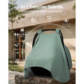 Blissful Diary 2-in-1 Muslin Baby Car Seat Cover, Multi-use Nursing Cover for Breastfeeding, Breathable Infant Car Seat Cover Canopy - Roman Green