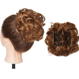 Hairro Messy Hair Bun with Comb (#30 Light auburn) Curly Updo Synthetic Hairpiece Easy Stretch Scrunchies Clip in Ponytail Extension Fluffy Chignon Donut Hair Piece for Women Lady Girl 90g