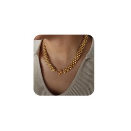 YUEKISEN Chunky Chain Link Choker Necklace Punk Thick Chain Necklace and Bracelet Gold Plated Cube Chain Necklace Jewelry for Women Men