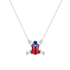 Bolenvi Puerto Rico Flag Coqui Frog Necklace Jewelry, Enamel & 925 Sterling Silver Adjustable Chain